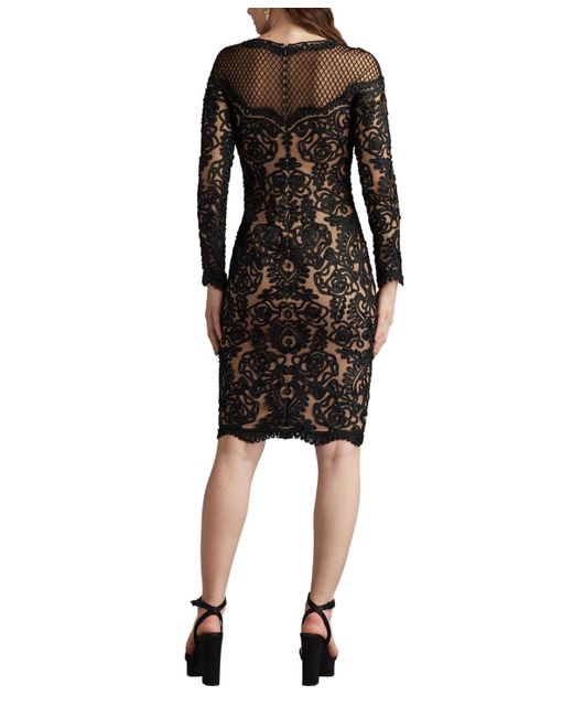 green emerald velvet dress Tadashi Shoji Women's Embroided Lace Long Sleeve Cocktail Dress - Black