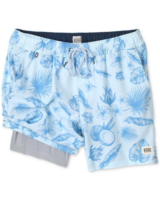 Scotch & Soda Blue Palm Island Swim Trunks for men
