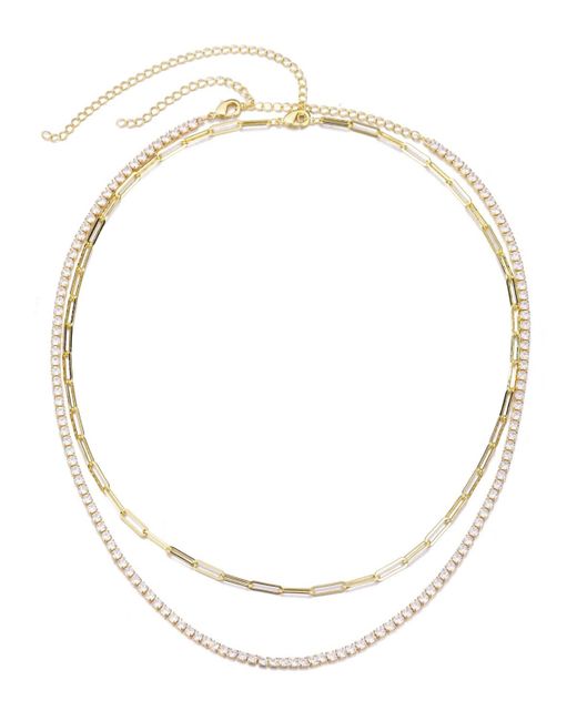 Adornia Natural Tennis And Paperclip Chain Necklace Set