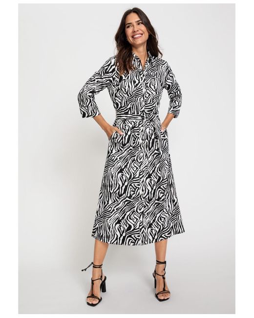 Olsen Gray 3/4 Sleeve Zebra Print A-line Midi Shirt Dress