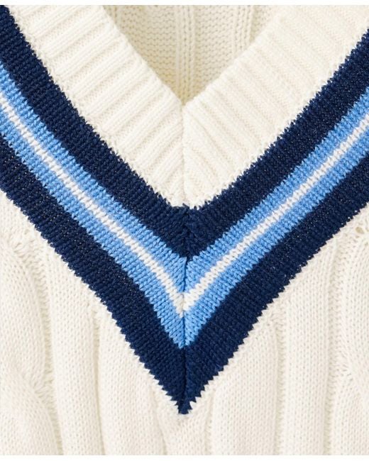 Mango White Cable-knit V-neck Sweater