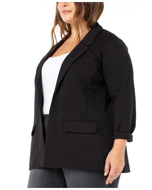 Liverpool Los Angeles Black Plus Size Cuffed Open-front Blazer