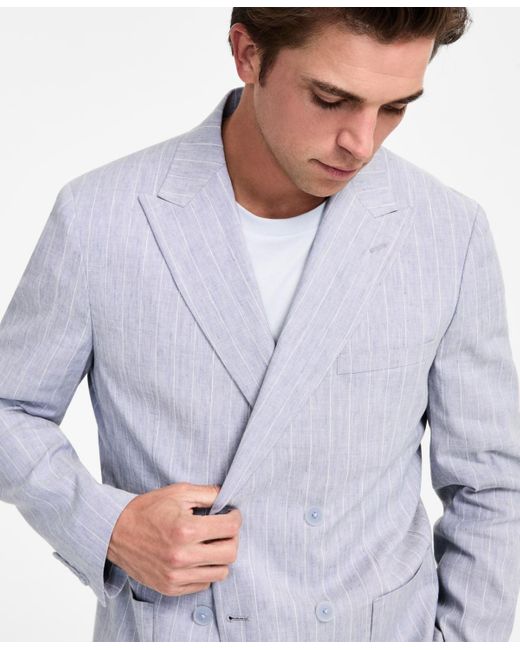 Calvin Klein Slim Fit Double Breasted Linen Suit Jacket in Blue for Men