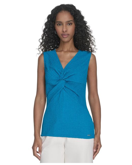 Calvin Klein Blue Textured Twist-front Blouse
