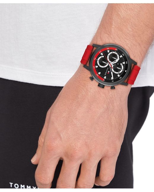 Tommy Hilfiger Red Multifunction Silicone Strap Watch for men