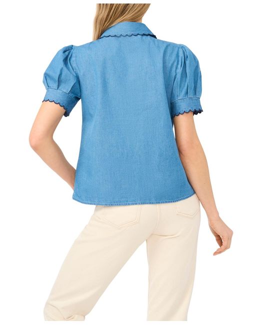 Cece Blue Puff-sleeve Button-front Shirt