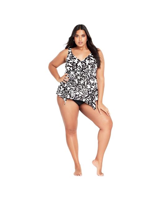 Avenue Multicolor Plus Size Sharkbite Print Tankini Top