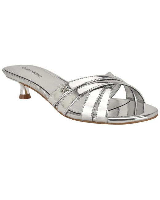 Calvin Klein Metallic Gabbie Crisscross Kitten Heel Sandals