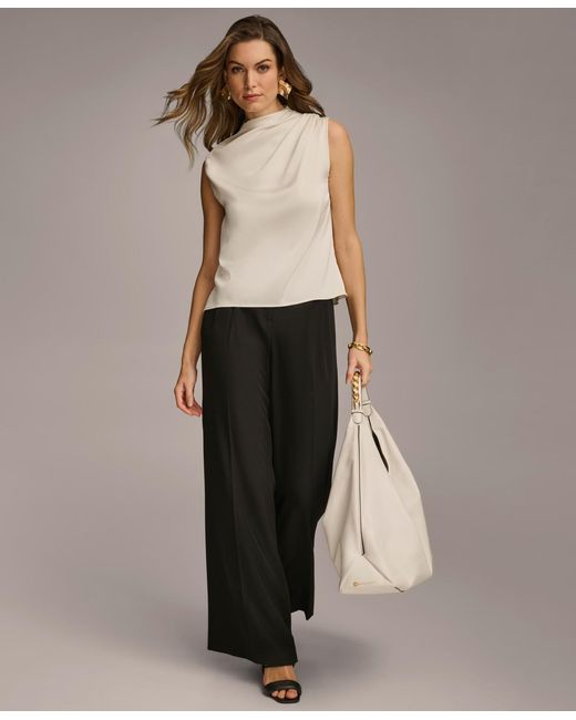 Donna Karan Natural Draped High Neck Sleeveless Top