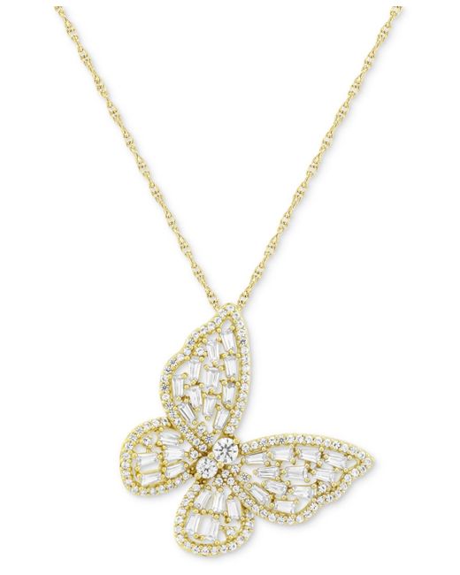 Macy's Metallic Lab-grown White Sapphire Butterfly 18" Pendant Necklace (2-1/4 Ct. T.w.)