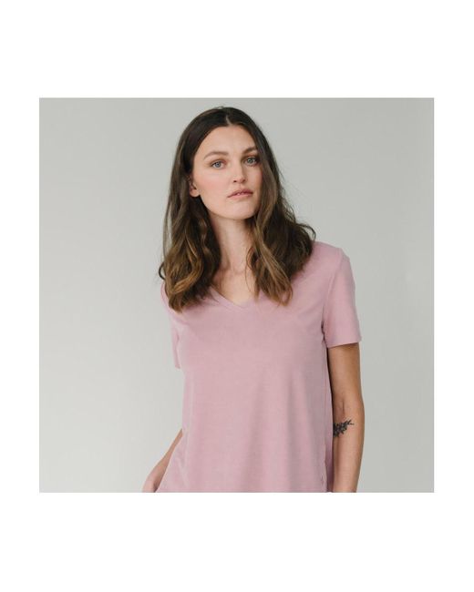 Cozy Earth Women's Pink Modern Modal V-neck Tee