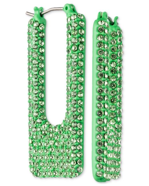 Karl Lagerfeld Green Color-coated Pave Square Hoop Earrings