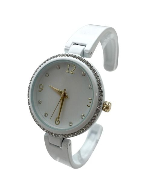 Olivia Pratt Gray Round Face Rhinestone Bezel Soft Bangle Watch