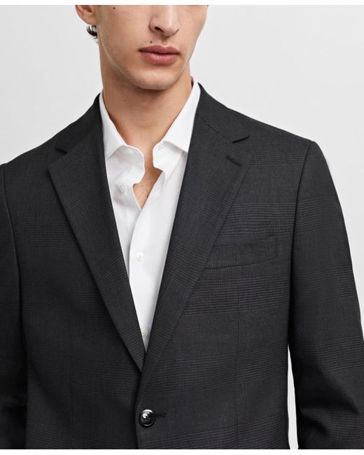 Mango Black Slim-fit Check Wool Suit Blazer for men
