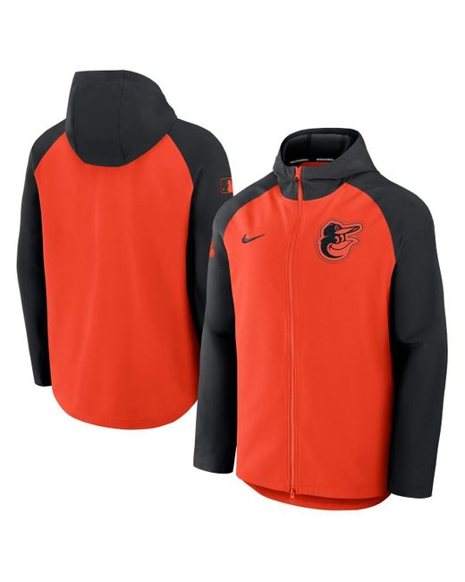 Nike Orange/black Baltimore Orioles Authentic Collection Raglan Performance Full-zip Jacket for men
