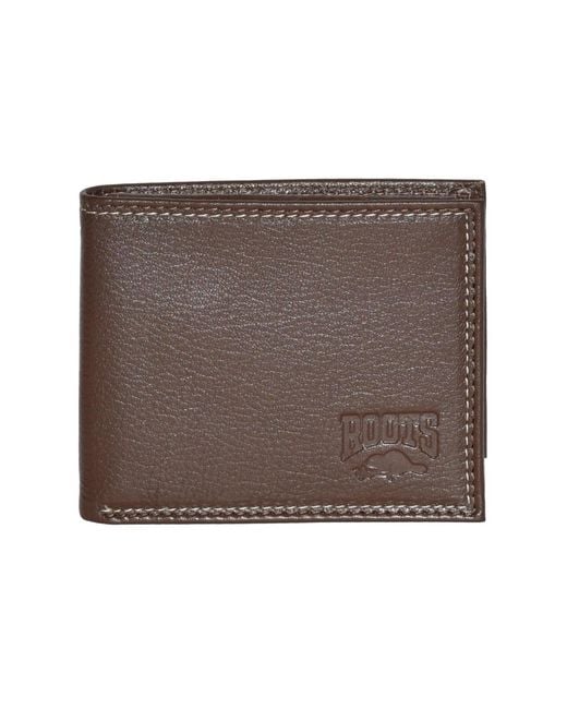 ROOTS Brown Leather Slim Wallet for men