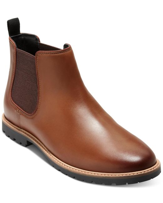 Cole Haan Brown Midland Leather Water-resistant Pull-on Lug Sole Chelsea Boots for men