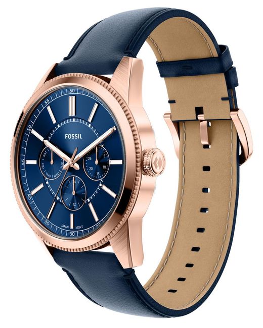 Fossil Blue Pearson Multi-function Navy Leather Watch 42mm for men