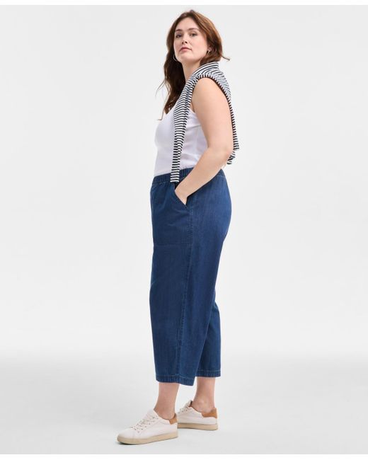 Style & Co. Blue Plus Size Chambray Pull-on Cropped Pants