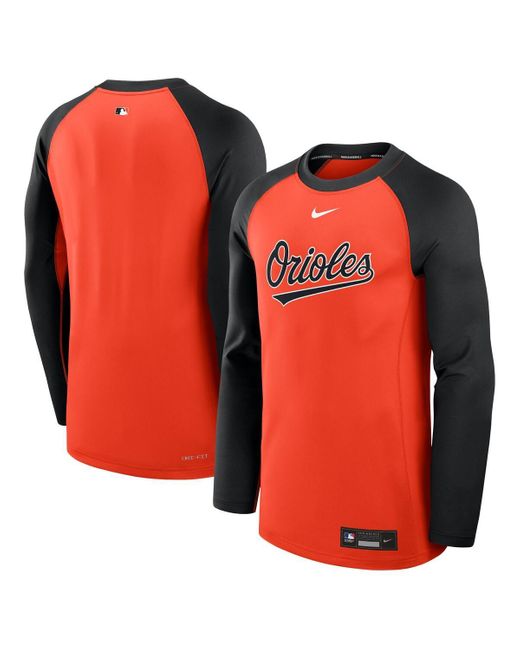 Nike Orange/black Baltimore Orioles Authentic Collection Game Time Raglan Performance Long Sleeve T-shirt for men