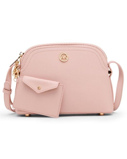 Anne Klein Pink Dome Zip Top Detachable Card Case Crossbody Bag