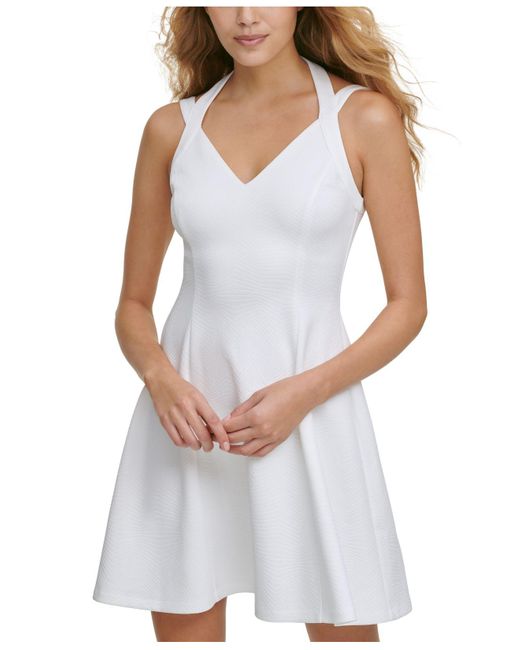 Guess Sleeveless Embossed Scuba Fit & Flare Dress in White Lyst