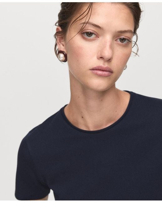 Mango Blue Short-sleeved Peplum T-shirt