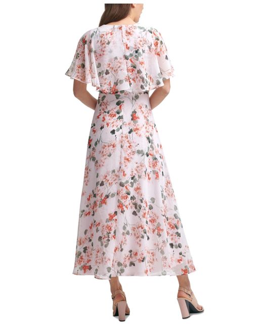 Calvin Klein Pink Floral-print Cape-back Maxi Dress