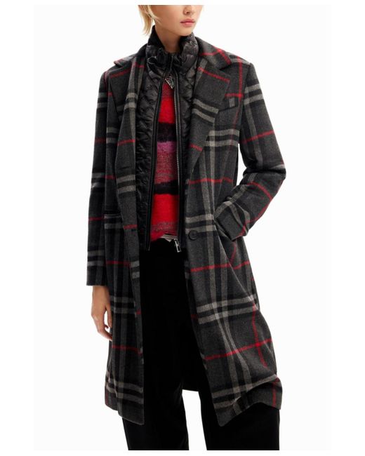 Desigual Gray Combination Plaid Coat