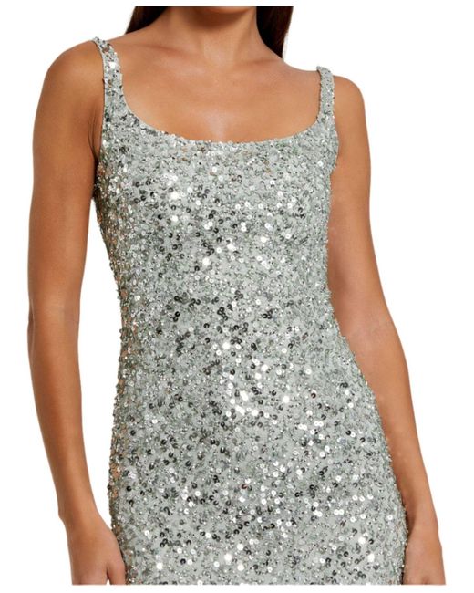 Mac Duggal White Sequined Low Back Slip Gown