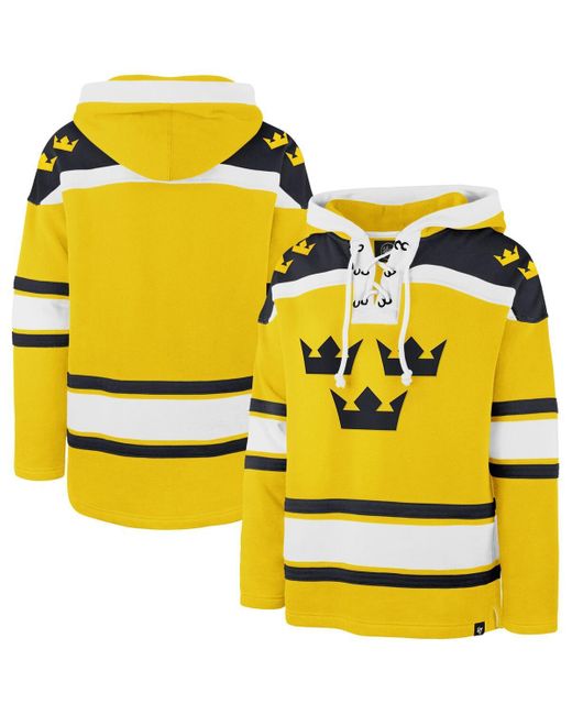 Men's '47 Cream New York Rangers Blue Line Heritage Lacer Pullover Hoodie