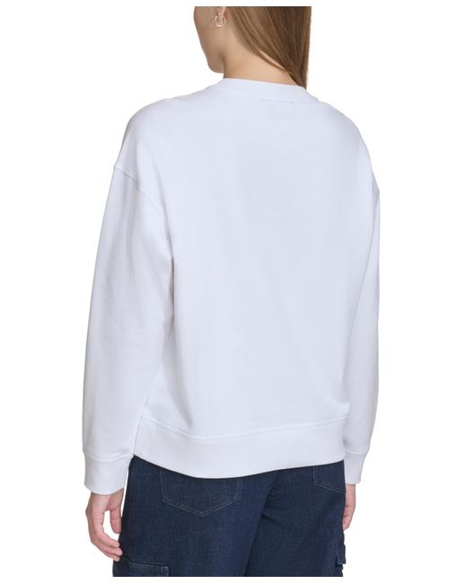 DKNY White Cotton Studded Logo Sweatshirt