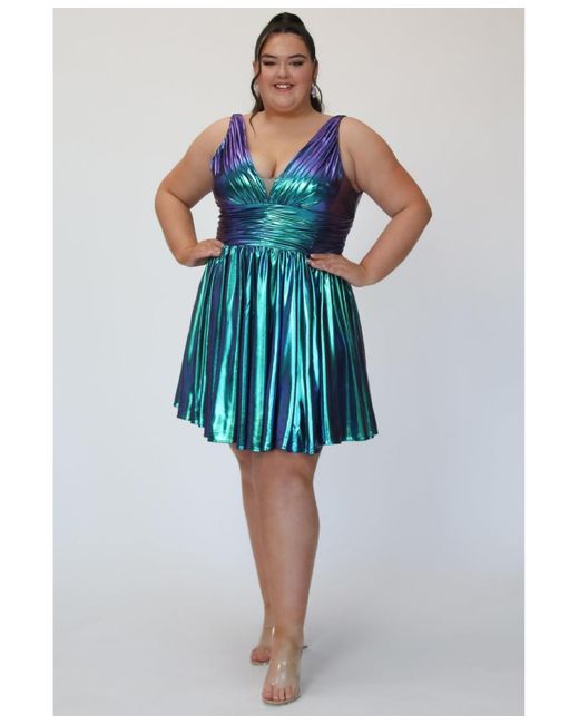 Sydney's Closet Blue & Green Iridescent A-line Party Dress