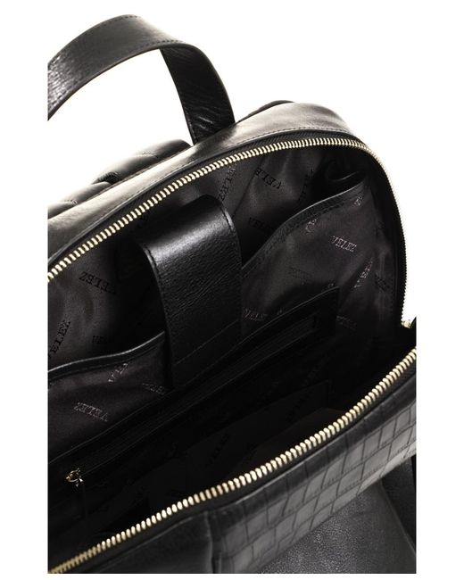 Velez Black Embossed Leather Backpack