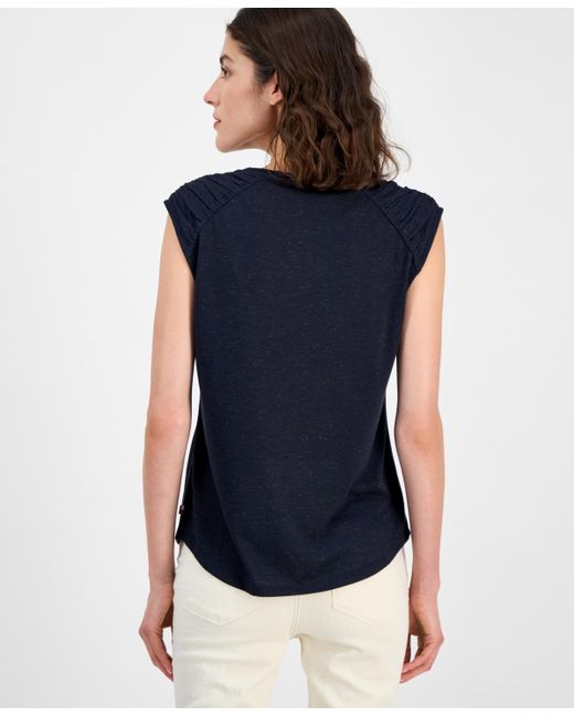 Tommy Hilfiger Blue Ruched-shoulder Sleeveless Top