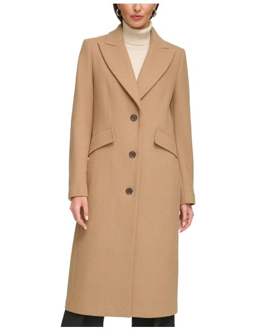 DKNY Natural Single-breasted Wool Blend Reefer Coat