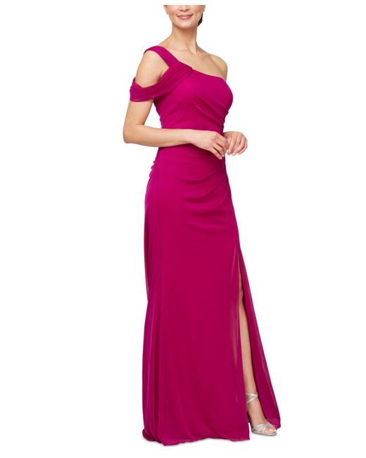 Alex Evenings Pink Ruched One-shoulder Gown