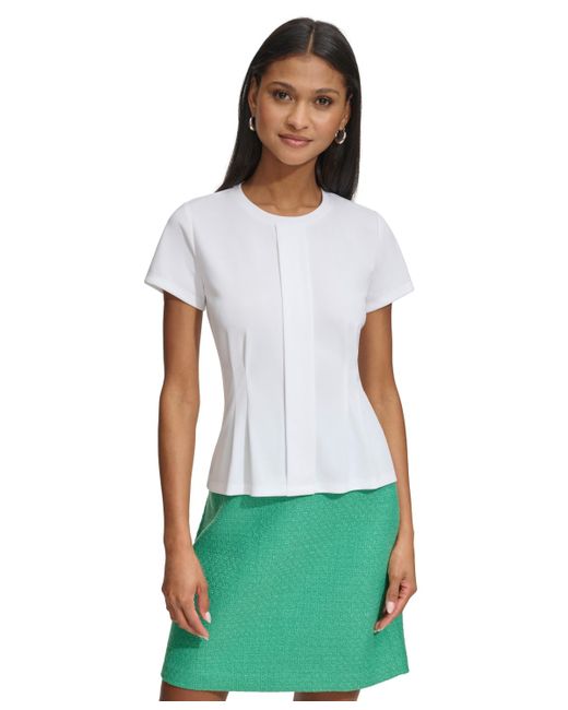 Karl Lagerfeld White Scoop-neck Pleat-front Short-sleeve Top