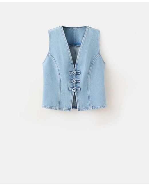 Mango Blue toggles Denim Top