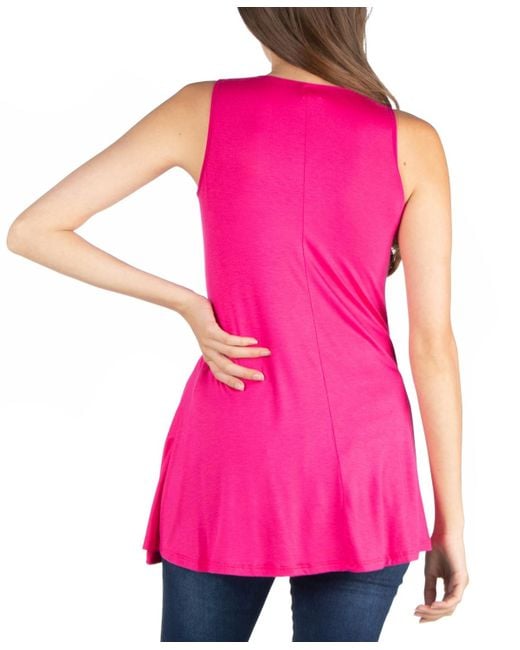 24seven Comfort Apparel Pink Scoop Neck Sleeveless Tunic Top