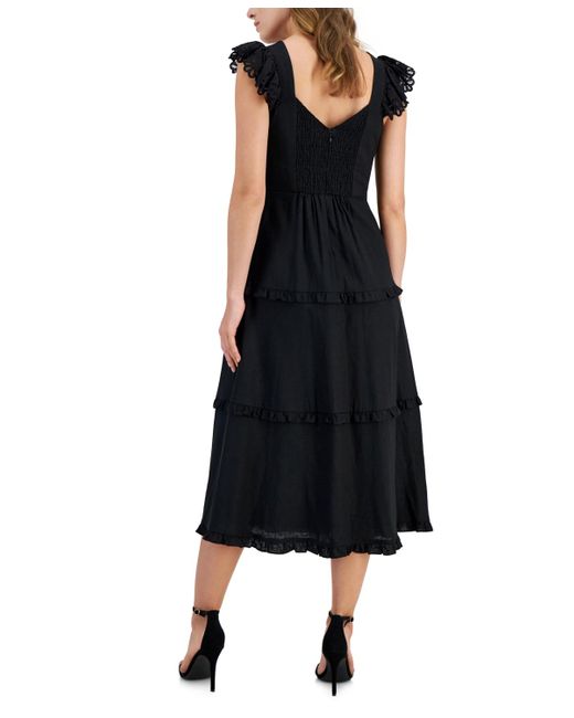 Anne Klein Black Ruffle-trimmed Tiered Midi Dress