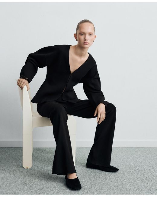 Mango Black Side Slit Knit Pants