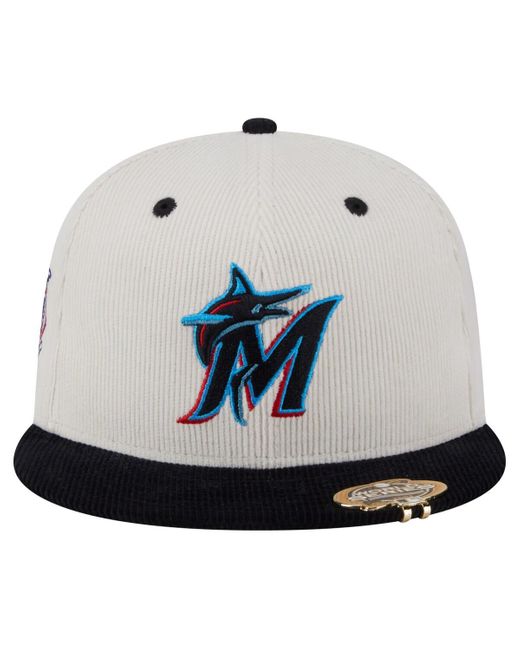 KTZ Multicolor Cream/black Miami Marlins Two-tone Corduroy 59fifty Fitted Hat for men