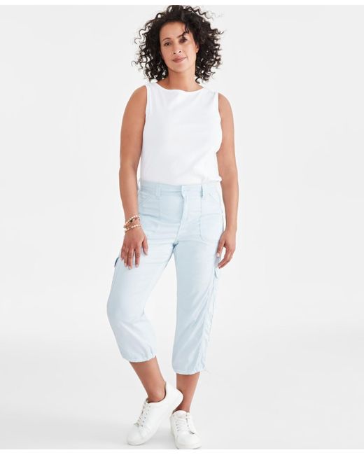 Style & Co. White Petite Mid Rise Bungee-hem Capri Pants