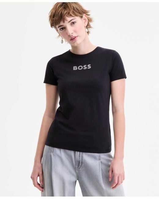 Boss Black Cotton Embellished Logo T-shirt