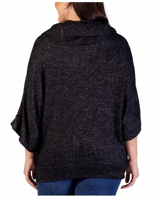 24seven Comfort Apparel Black Plus Size Cowl Neck Dolman Sleeve Top