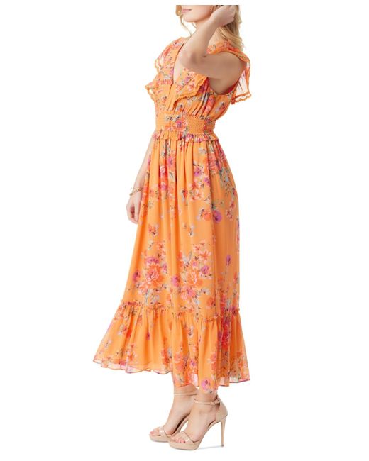 Jessica Simpson Orange Phillipa Floral-print Ruffled Maxi Dress