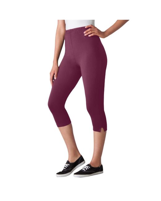 Woman Within Purple Plus Size Within Stretch-cotton Knit Pull-on Capri leggings