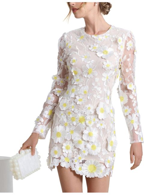 Avec Les Filles White Floral-embroidered Mini Dress