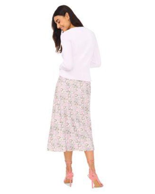 Cece White Sweetheart Neck Knit Tank Imitation Pearl Button Cardigan Floral Print Midi Slip Skirt